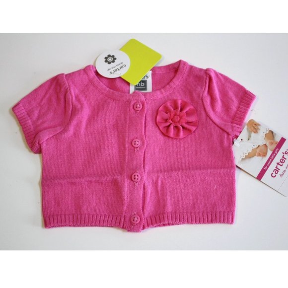 Carter's Baby Girl Sweater Newborn Pink Button Down Cardigan Shrug - Picture 1 of 2